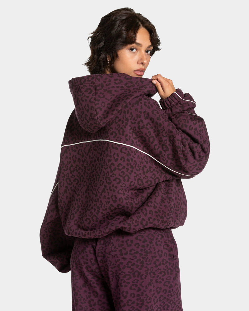 Sweat à capuche Contrastline « léopard Merlot »