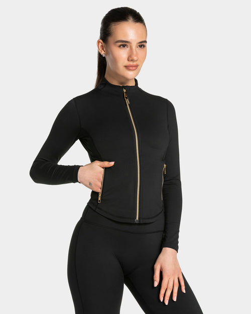 Veste de sport zippée sculptante Allrounder « noir - doré »