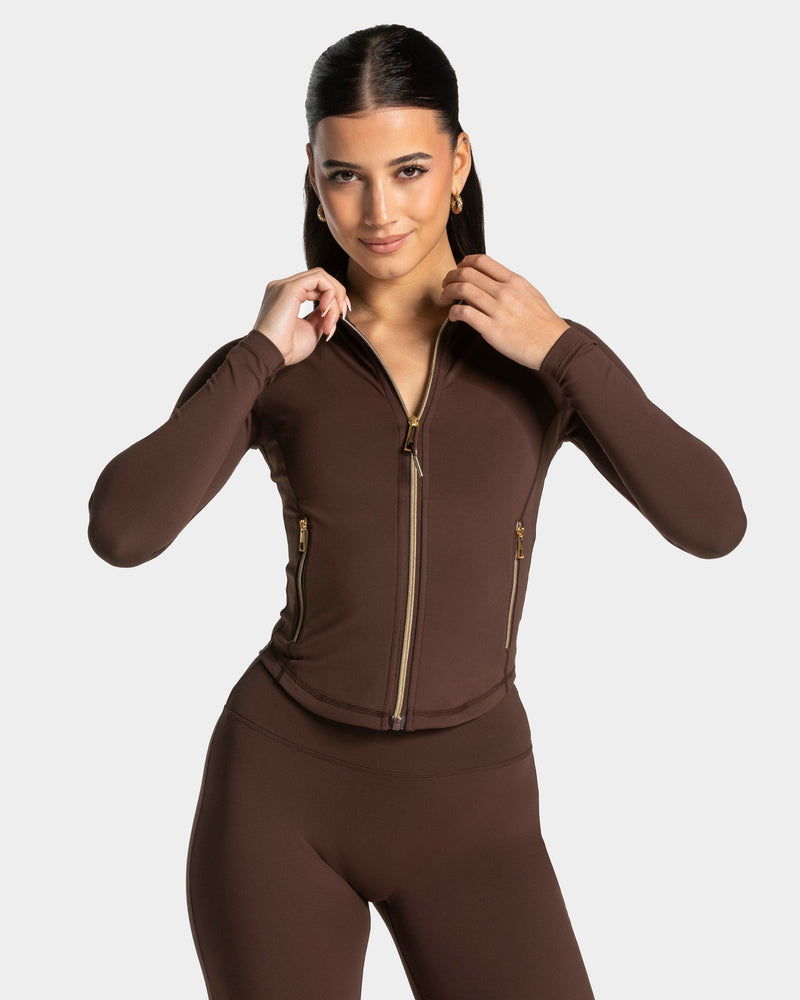 Veste de sport zippée sculptante Allrounder « Espresso - doré »