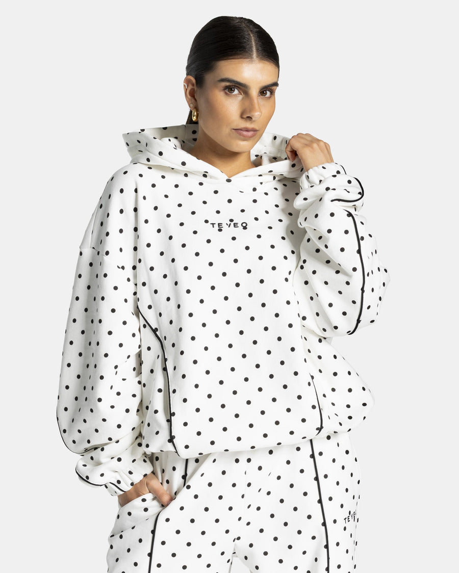 Sweat à capuche Contrastline « blanc à pois »