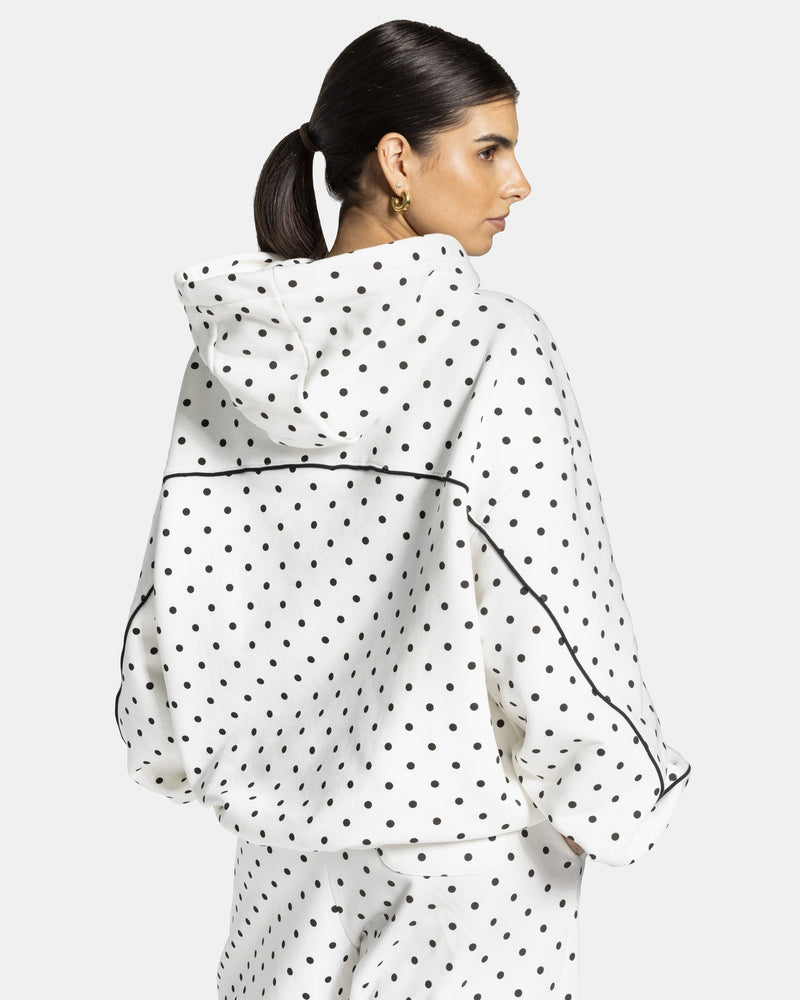 Sweat à capuche Contrastline « blanc à pois »