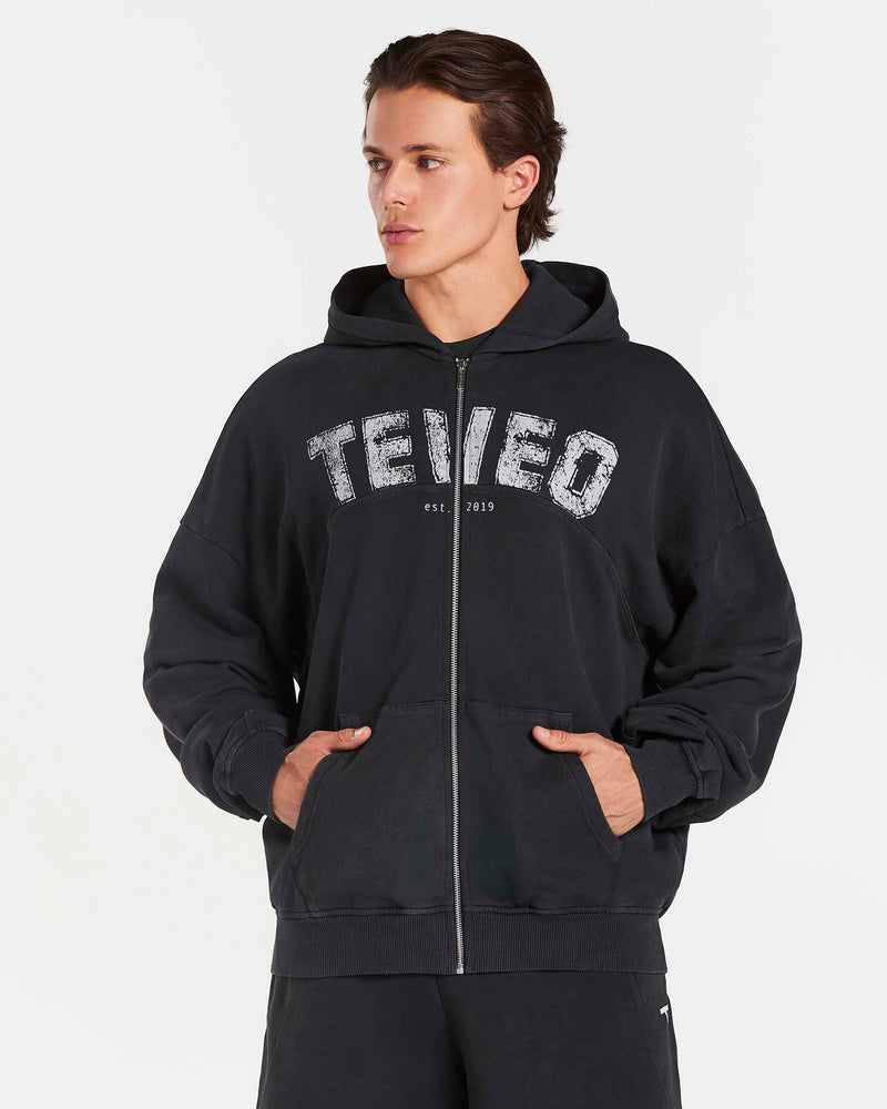 Sweat à capuche zippé oversize Legacy Lifting « Noir Acid »