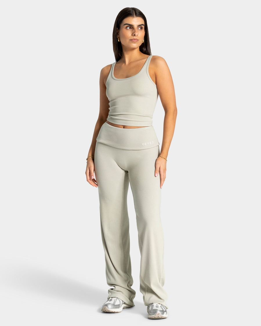 Pantalon côtelé à jambe droite longue Soft Foldover « pistache »